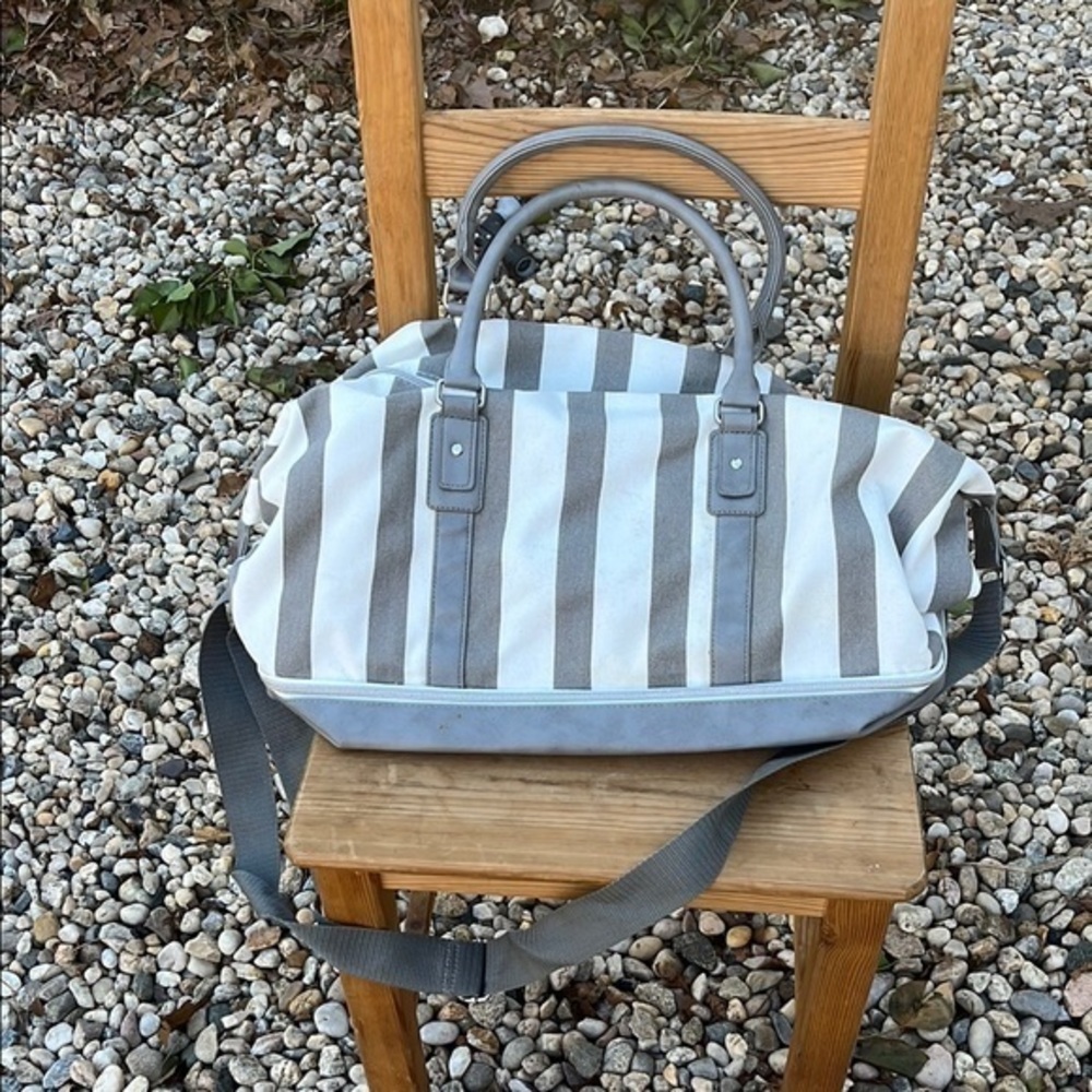 Grey and White Stripe Weekender Tote